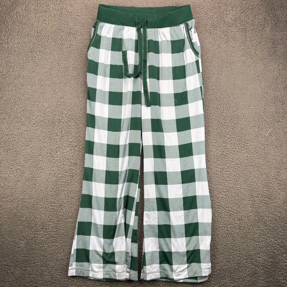 JoySpun Womens Green White Buffalo Plaid Pajama‎ Pants Wide Leg Size Small 4-6